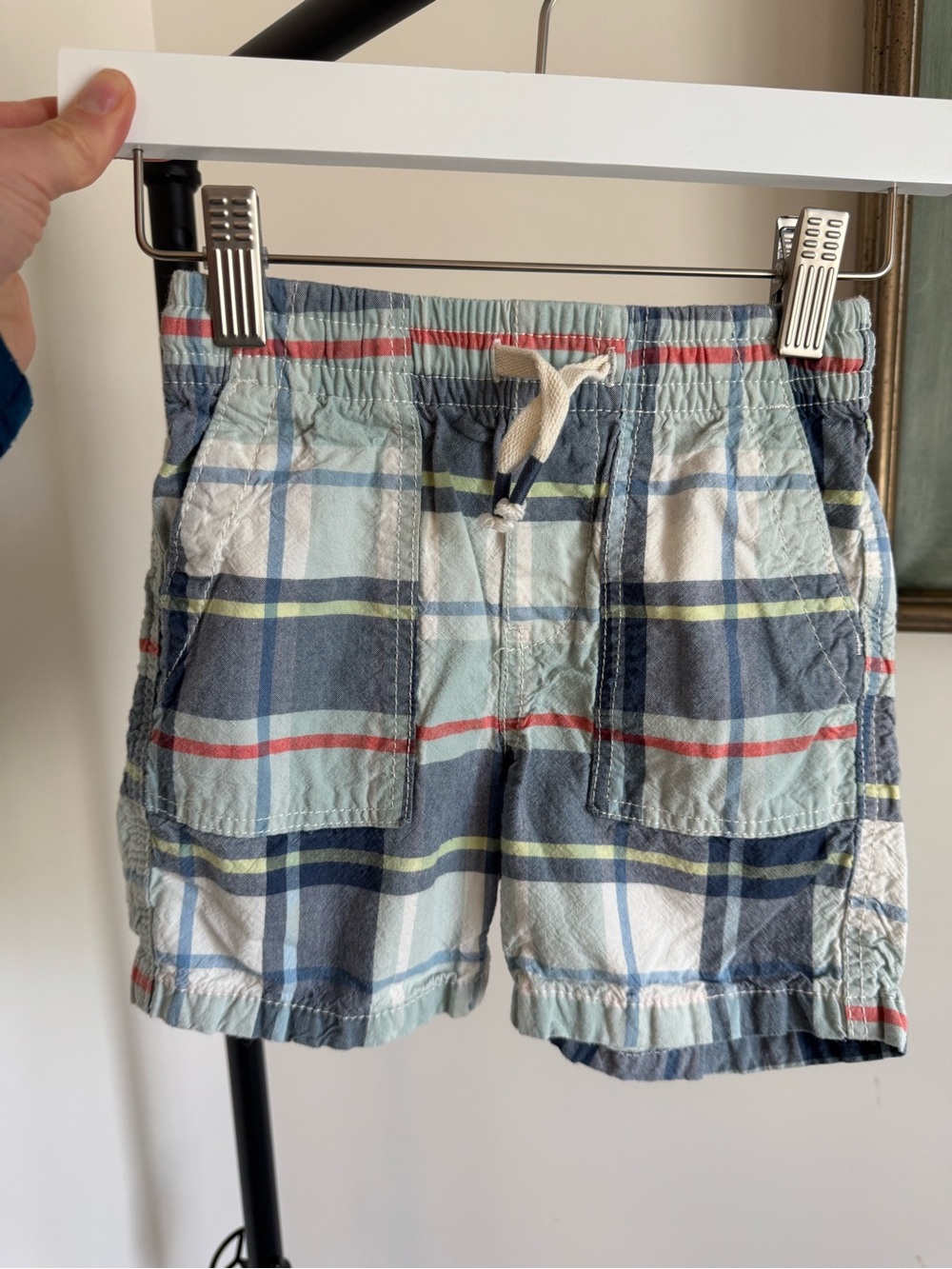 GAP Boys Plaid Cargo Shorts - Light Blue, Navy, Red